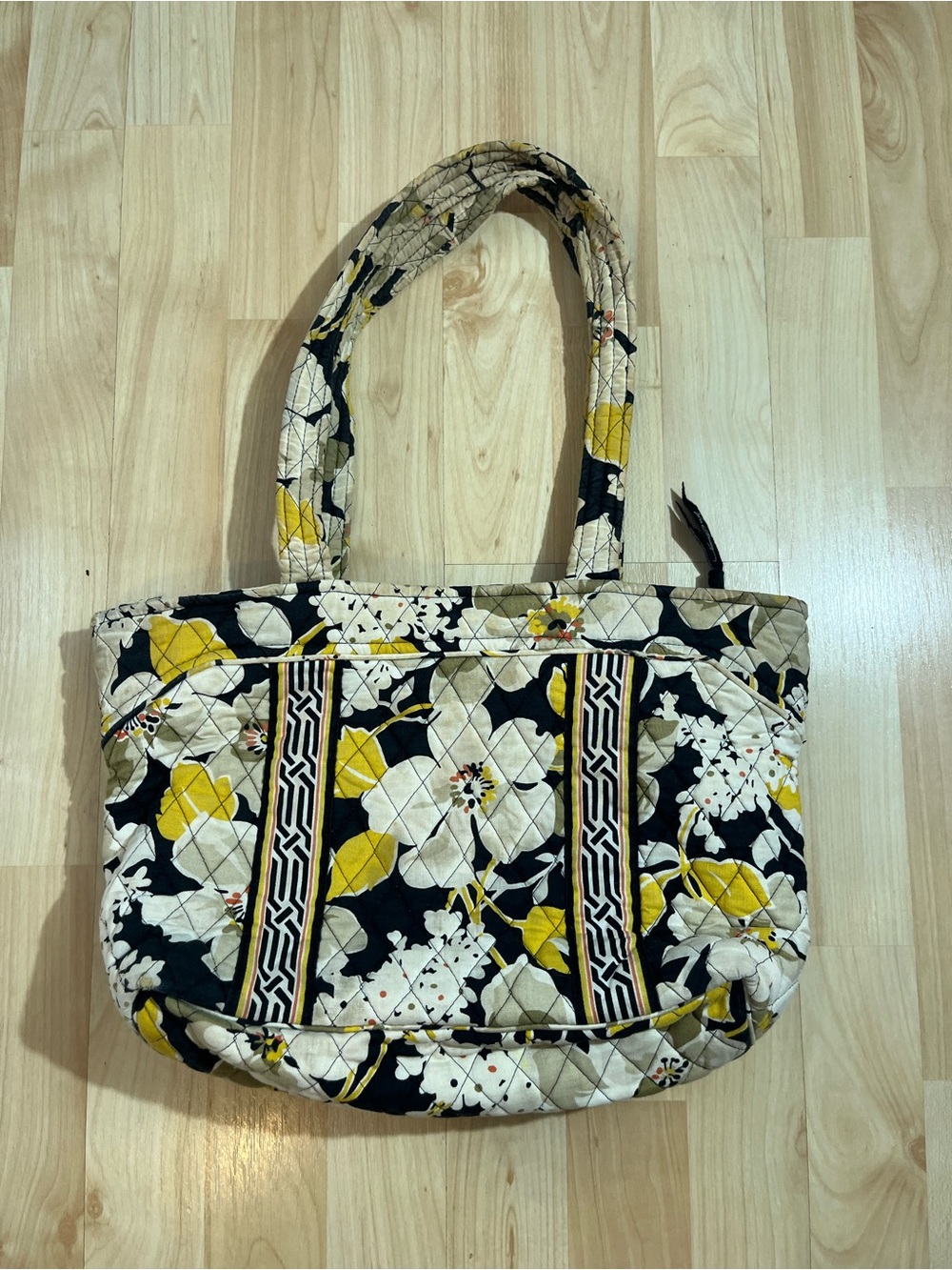 Retired Vera Bradley Dogwood Black & Yellow Floral Tote Shoulder Bag